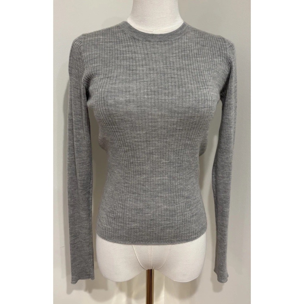 Buck Mason Merino Silk Cashmere Ribbed Crewneck Sweater Gray Womens L